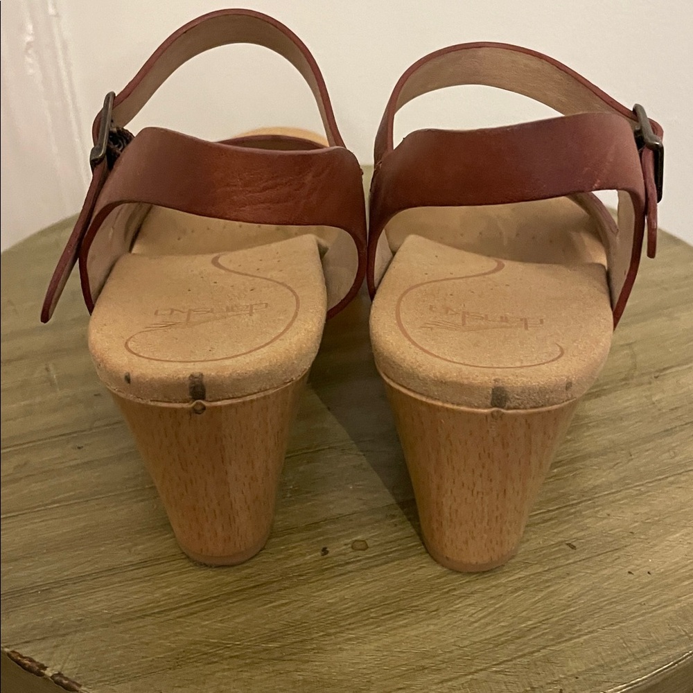 Dansko Tasha Wooden Clog Sandals in Cognac Brown Leather - Picture 5 of 8